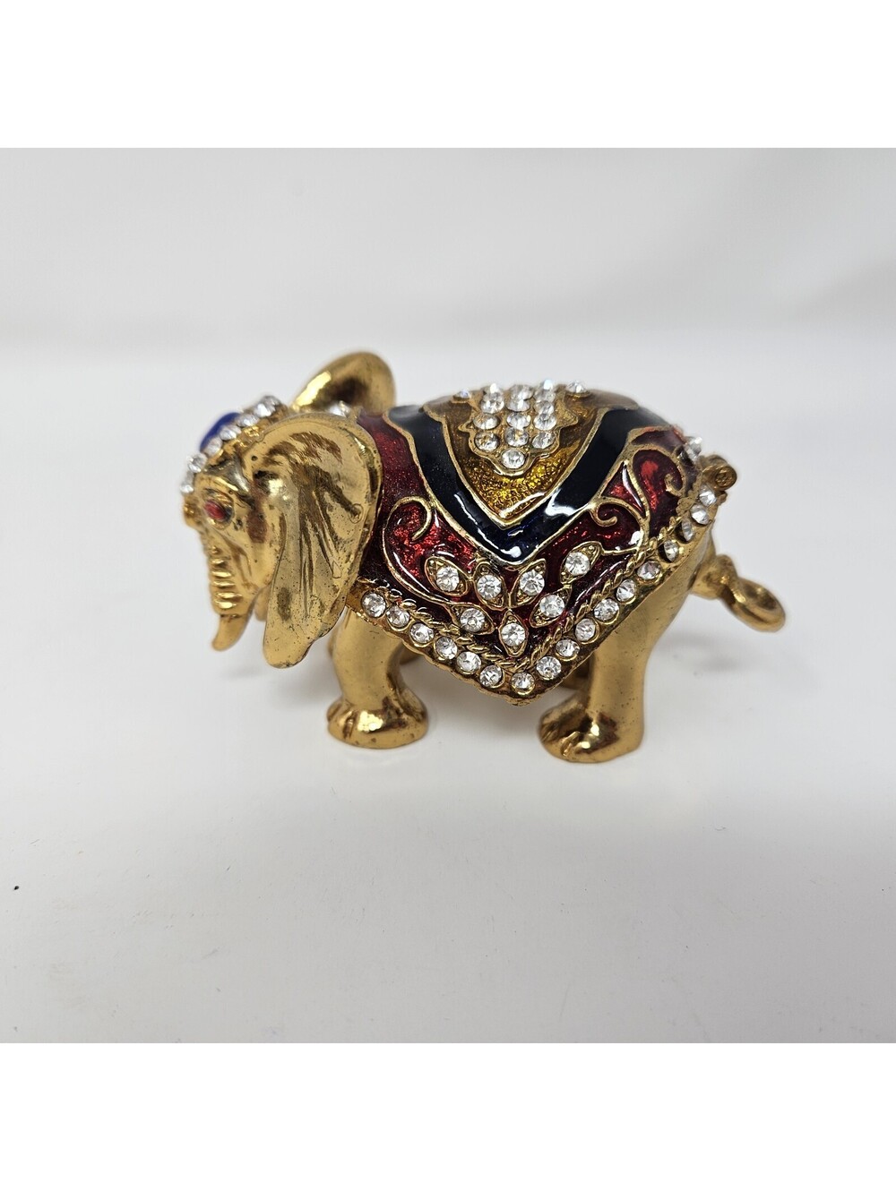 Jeweled Elephant Hinged Trinket Box Set 3 Gold Tone Rhinestones 4th Trunk Broken - Picture 7 of 16
